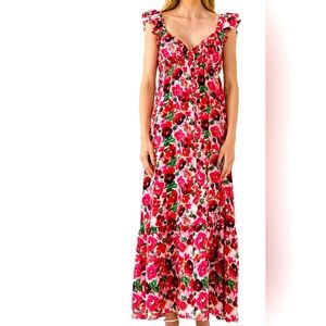 Endless Rose Vibrant Floral Maxi Dress - Red and Pink